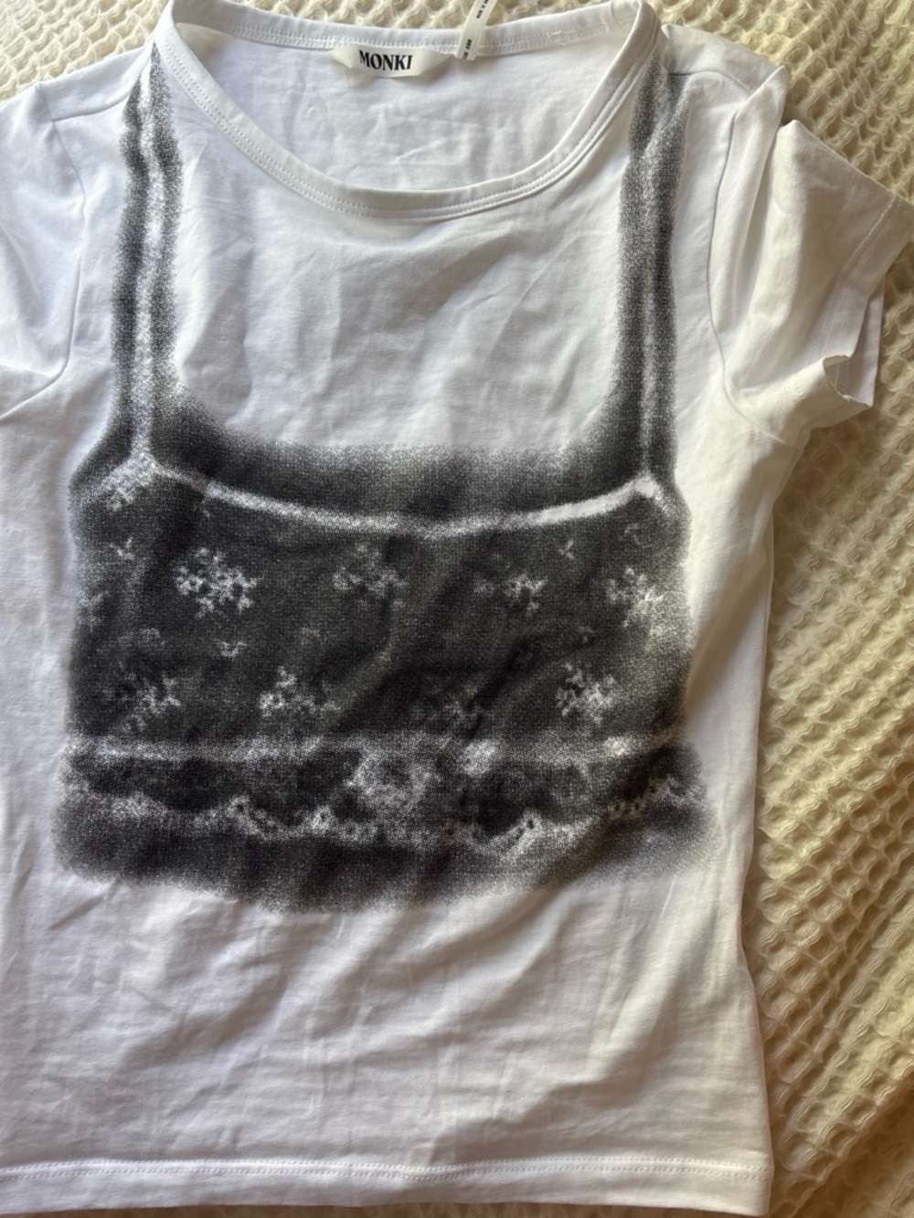 Monki White Tee with Black Graphic Pinafore Print from Paris